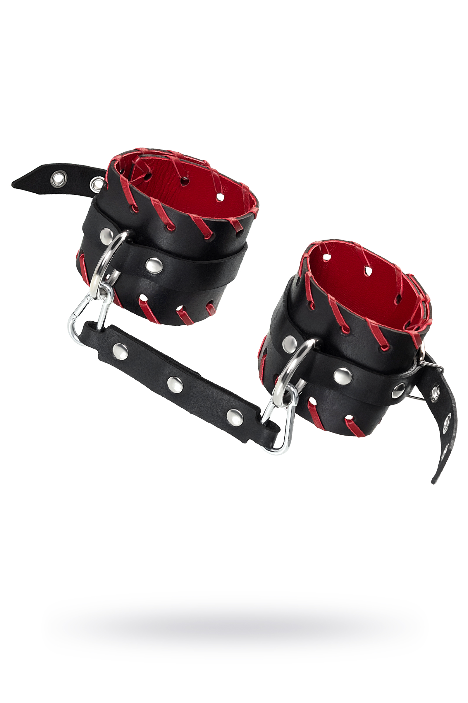 Оковы с красной окантовкой Pecado BDSM, натуральная кожа, черные