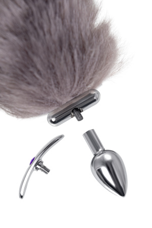 Анальная втулка с хвостом и ушки TOYFA Metall, серебристая, 44.4 см
