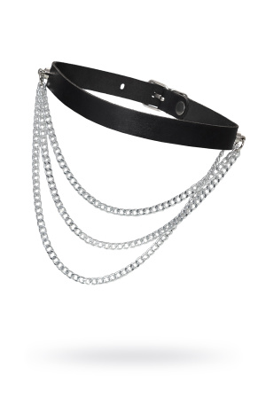 Чокер с цепочками, модель 1 Pecado BDSM, натуральная кожа, черный