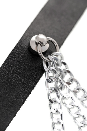 Чокер с цепочками, модель 1 Pecado BDSM, натуральная кожа, черный