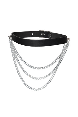 Чокер с цепочками, модель 1 Pecado BDSM, натуральная кожа, черный