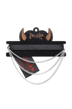 Чокер с цепочками, модель 1 Pecado BDSM, натуральная кожа, черный