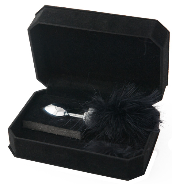 Анальная втулка TOYFA Metall, металл, серебристая, с черной опушкой, 6 см, Ø 2,9 см