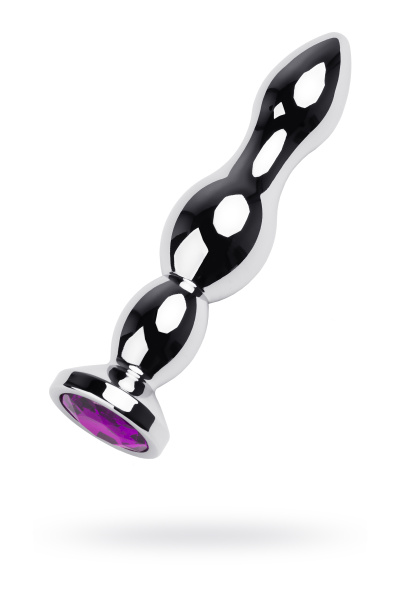 Анальная втулка  TOYFA Metall, металл, серебряная с фиолетовым кристаллом  13,5 см, Ø 3 см, 140 гр