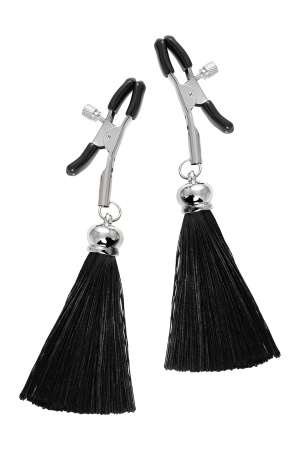 Зажимы на соски «прищепки» с кисточками из шелка Pecado BDSM, Черные