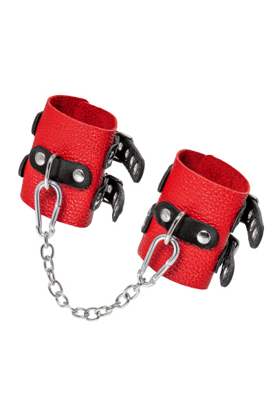 Наручники Pecado BDSM, красно-чёрные с двумя ремешками с люверсами