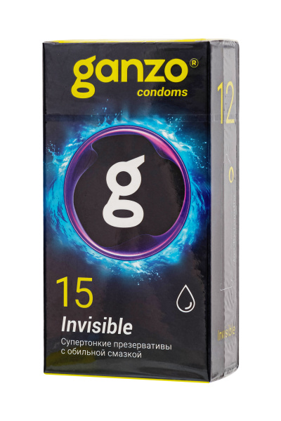 Презервативы Ganzo, Invisible, супер тонкие, латекс,18 см, 5,2 см, 15 шт.